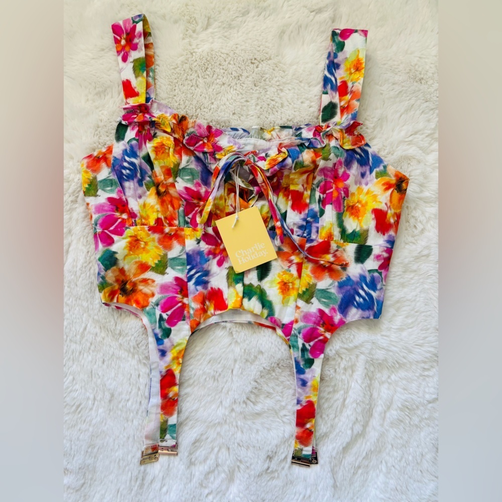 NWT Charlie Holiday Blurred Floral Alicia Top Size Large